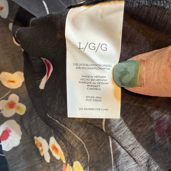 CAbi Black Blouse with Red and Yellow Floral Design - Picture 3 of 7